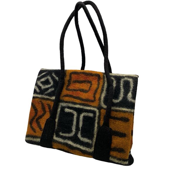 Handmade Felt Wool Boho Bag Purse Southwestern Double Strap By Tumar RARE - Picture 3 of 9